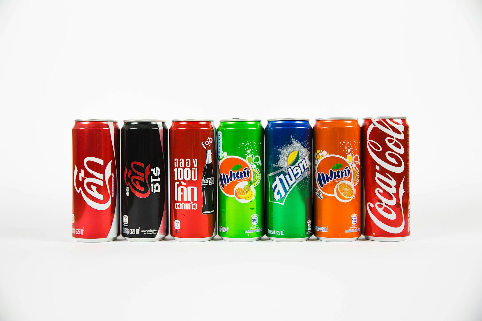 Assorted soft drink cans